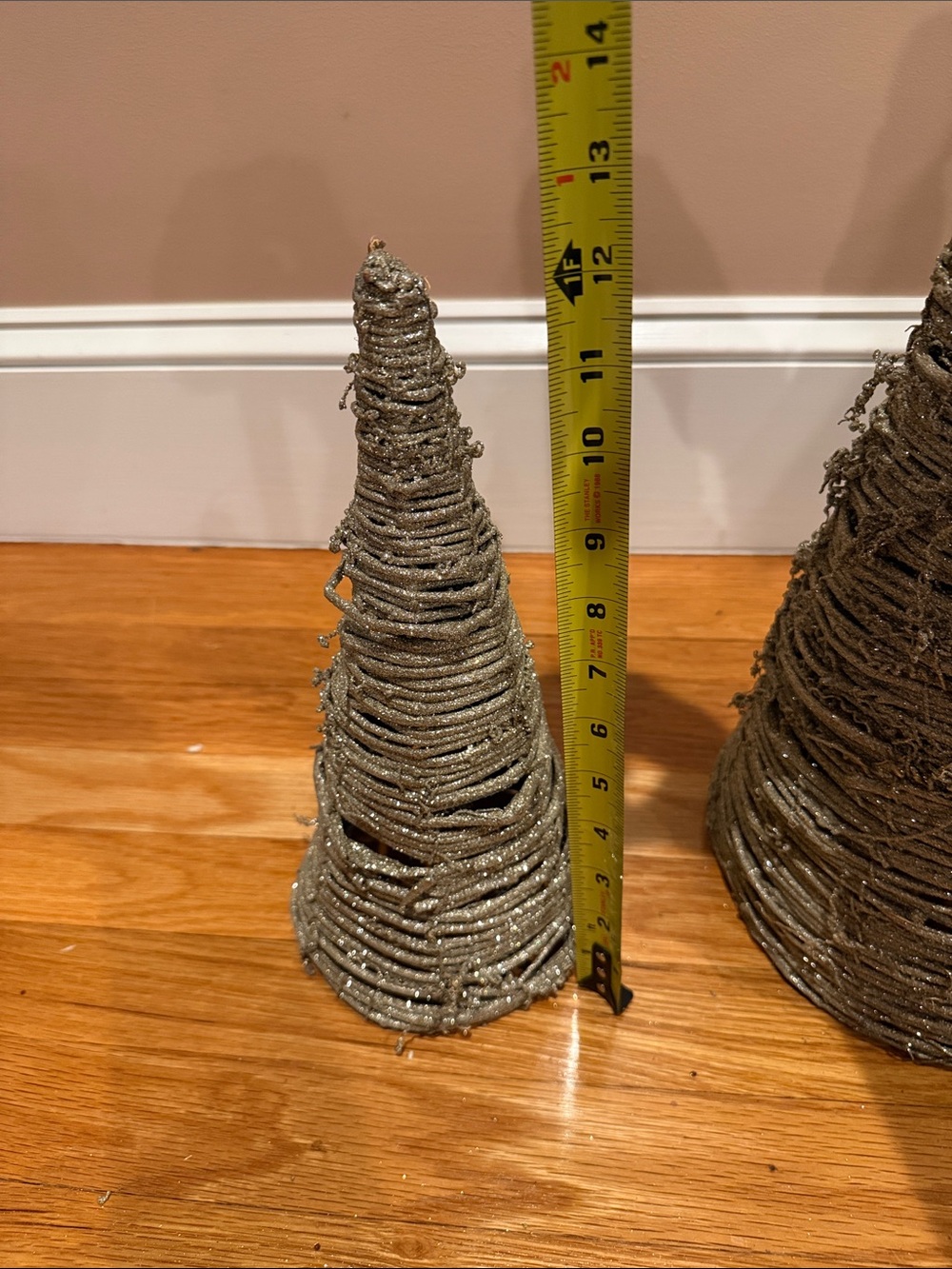 Set of 2 Sparkle Wicker Christmas Trees 21" & 12" Rustic Holiday Decor - Picture 8 of 9